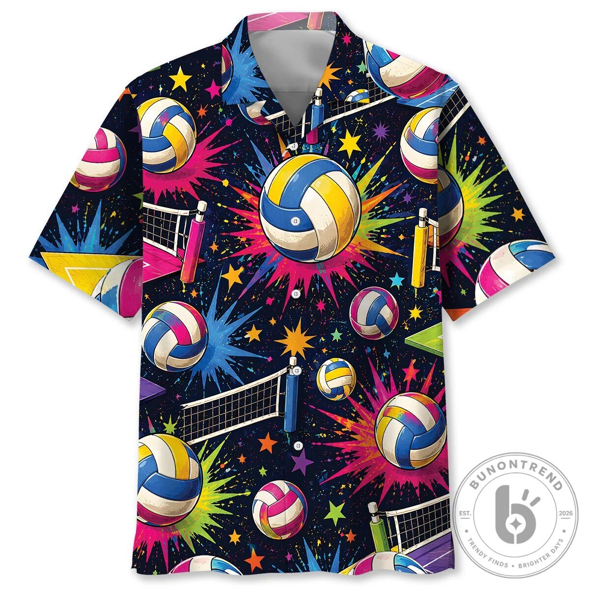 Neon Volleyball Sports Pattern Hawaiian Shirt