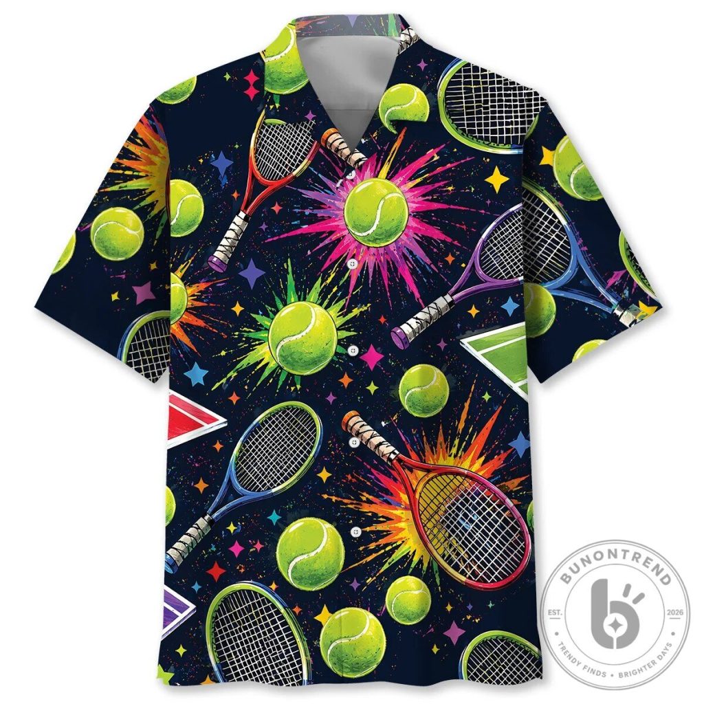 Retro Neon Tennis Rackets and Balls Pattern Hawaiian Shirt Retro Neon Tennis Rackets and Balls Pattern Hawaiian Shirt