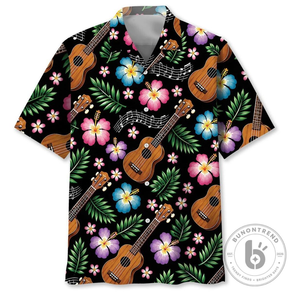 Ukulele Tropical Floral Pattern Hawaiian Shirt for Men and Women Ukulele Tropical Floral Pattern Hawaiian Shirt for Men and Women
