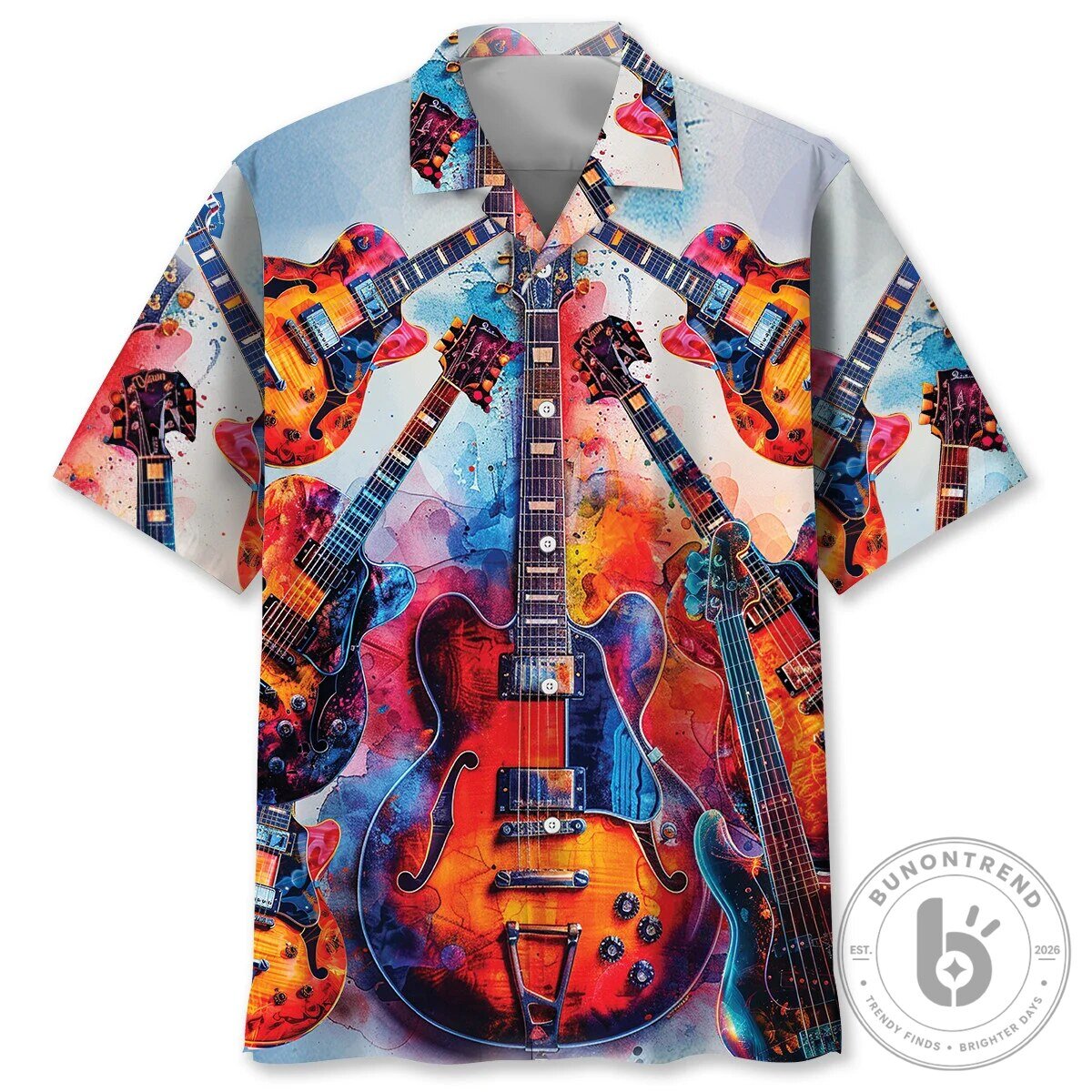 Hawaiian Shirt Featuring Vibrant Abstract Guitar Artwork
