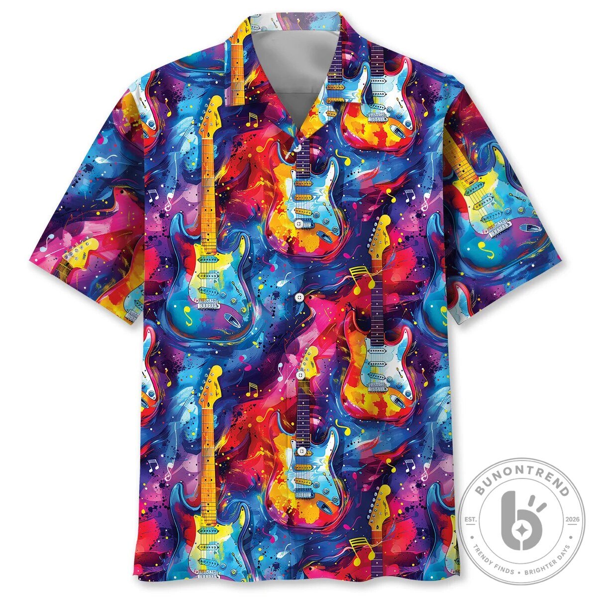 Colorful Electric Guitar Watercolor Art Hawaiian Shirt