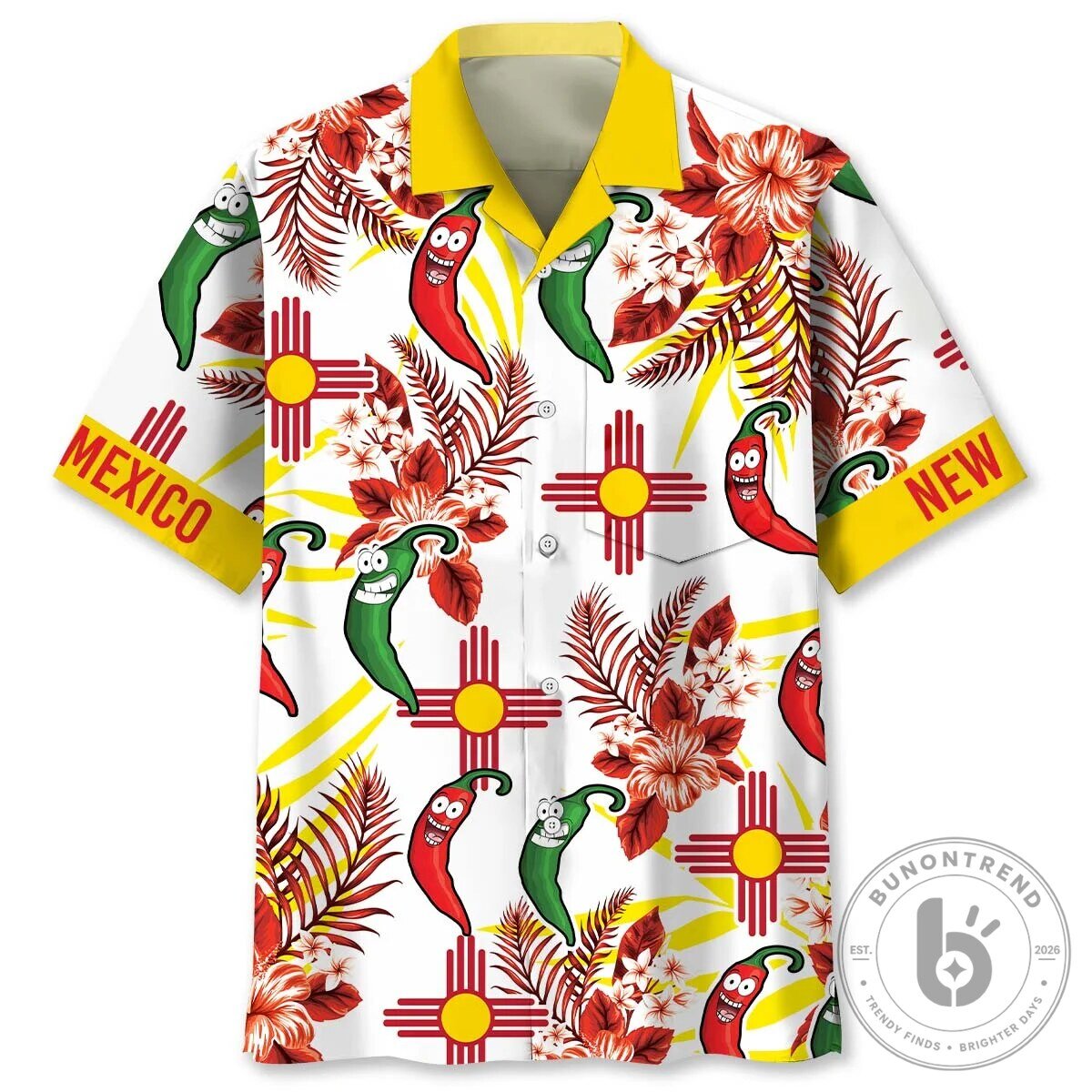 New Mexico Zia Symbol Dancing Chili Peppers Hawaiian Shirt