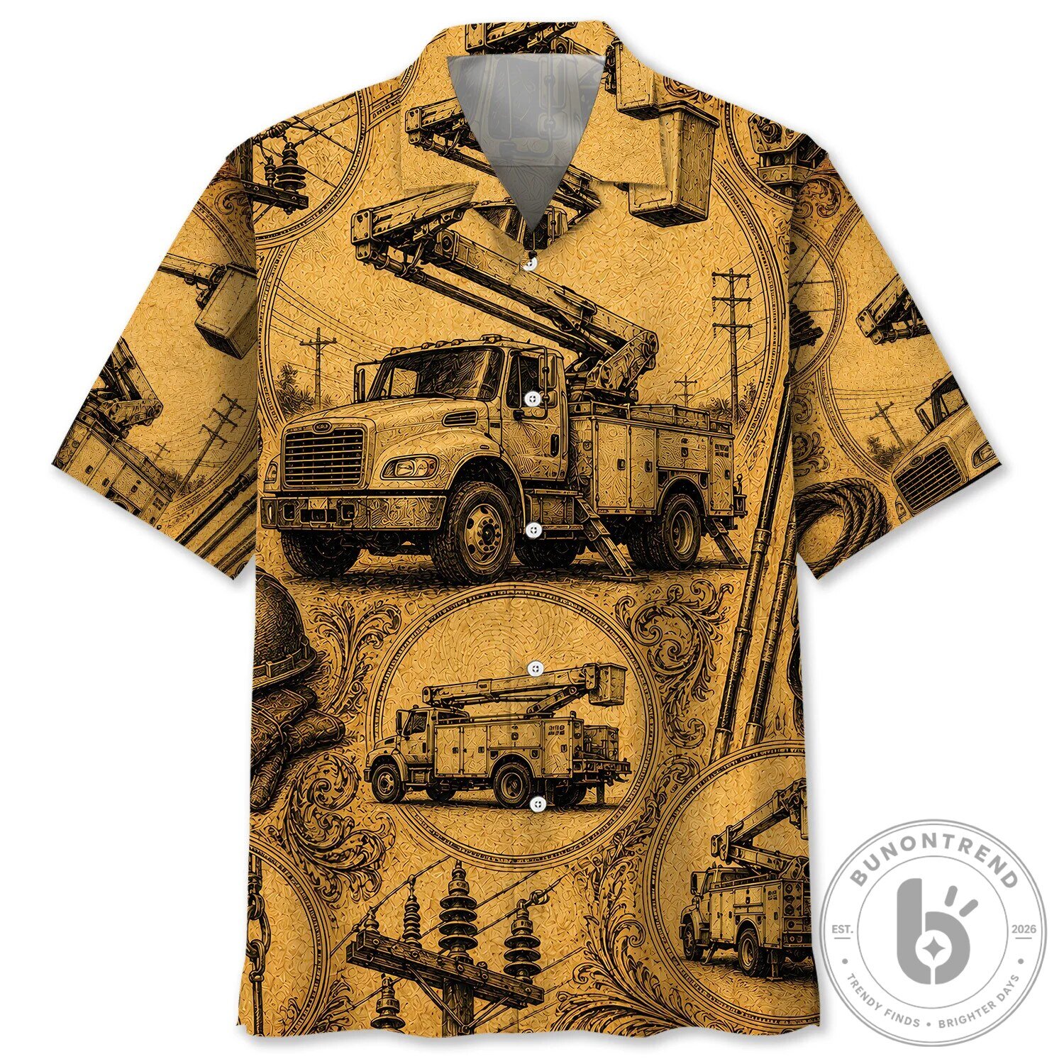 Vintage Utility Bucket Truck Legend Art Hawaiian Shirt for Men
