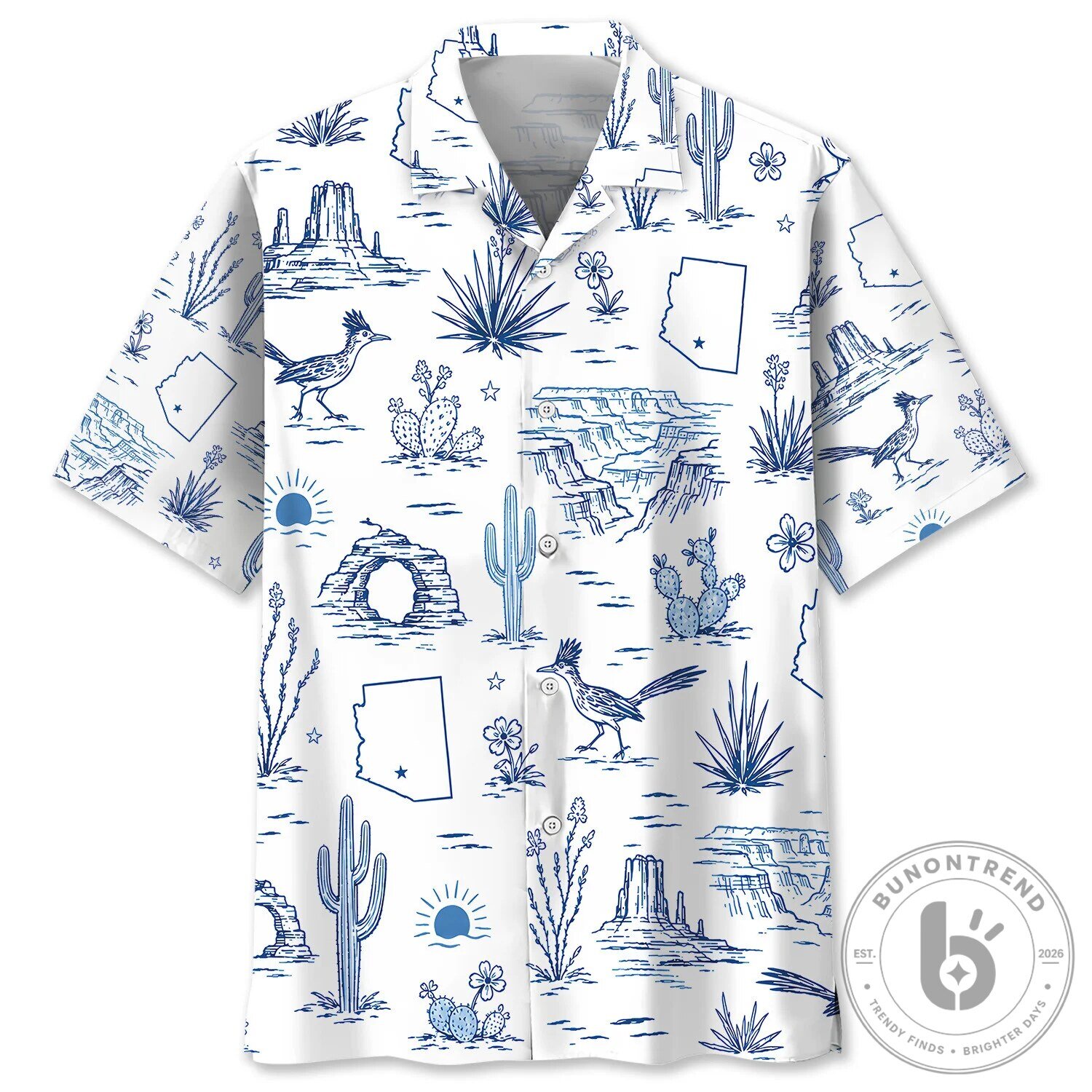 Arizona Desert Life Pattern White Hawaiian Shirt