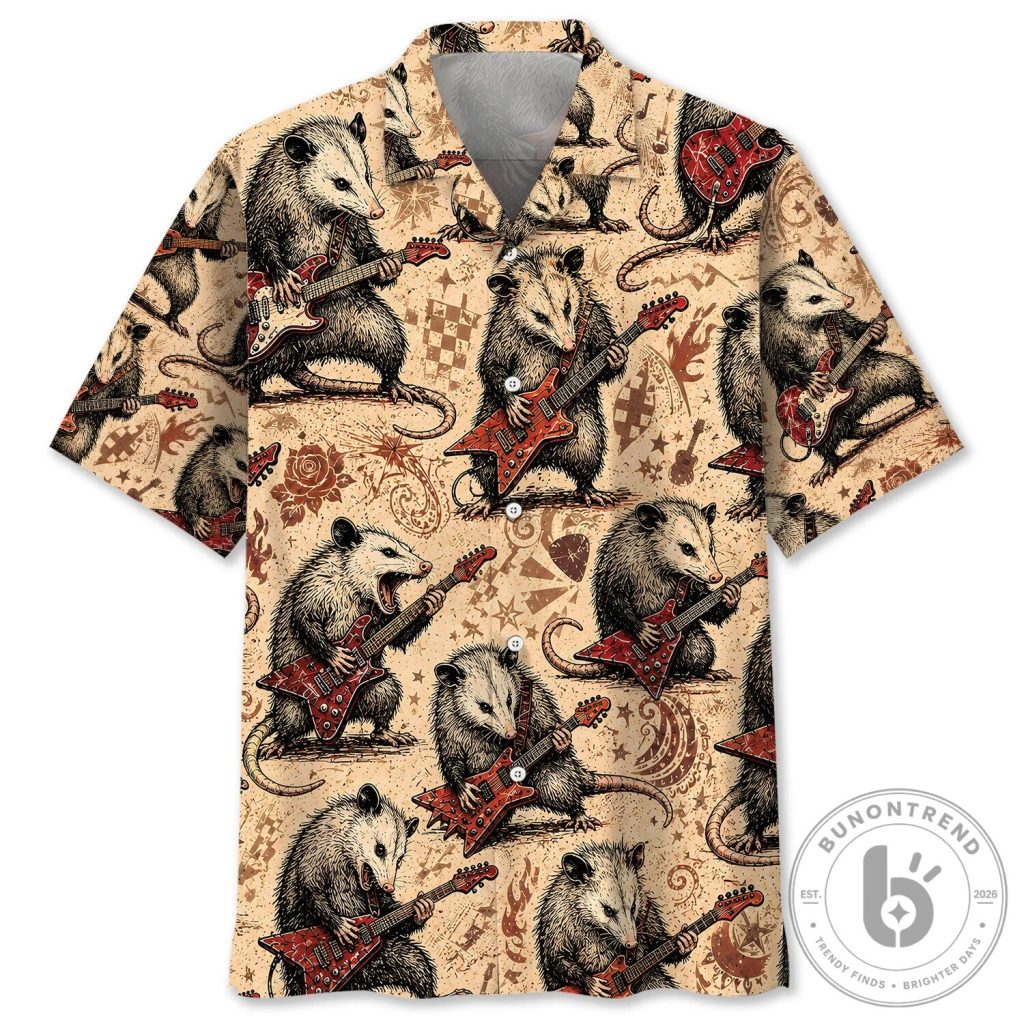 Rock and Roll Opossum Playing Guitar Music Hawaiian Shirt Rock and Roll Opossum Playing Guitar Music Hawaiian Shirt