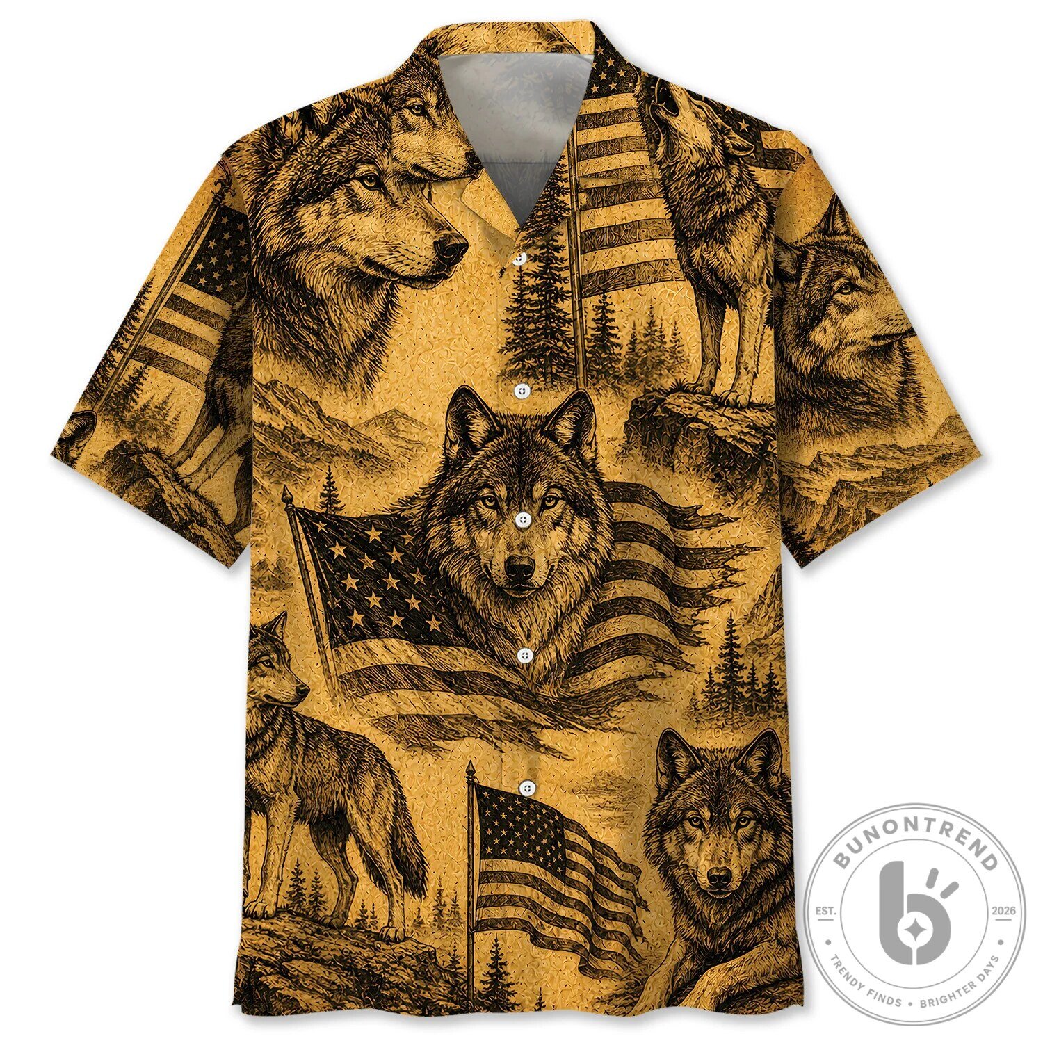 Wolf American Flag Vintage Legend Art Hawaiian Shirt for Men