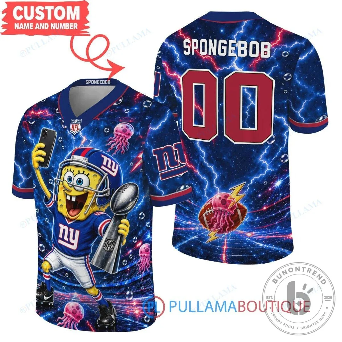 New York Giants Spongebob Squarepants Super Bowl Trophy Football Jersey