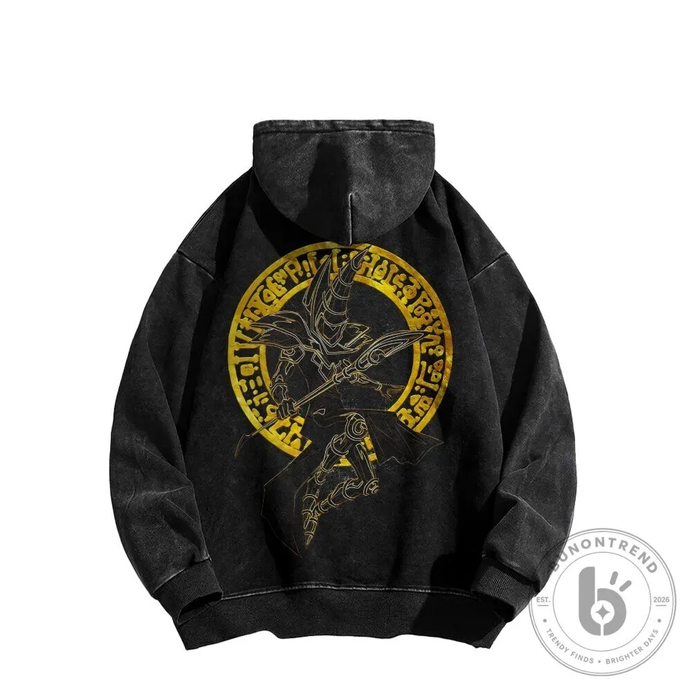 Yu-Gi-Oh Dark Magician Gold Circle Washed Black Hoodie