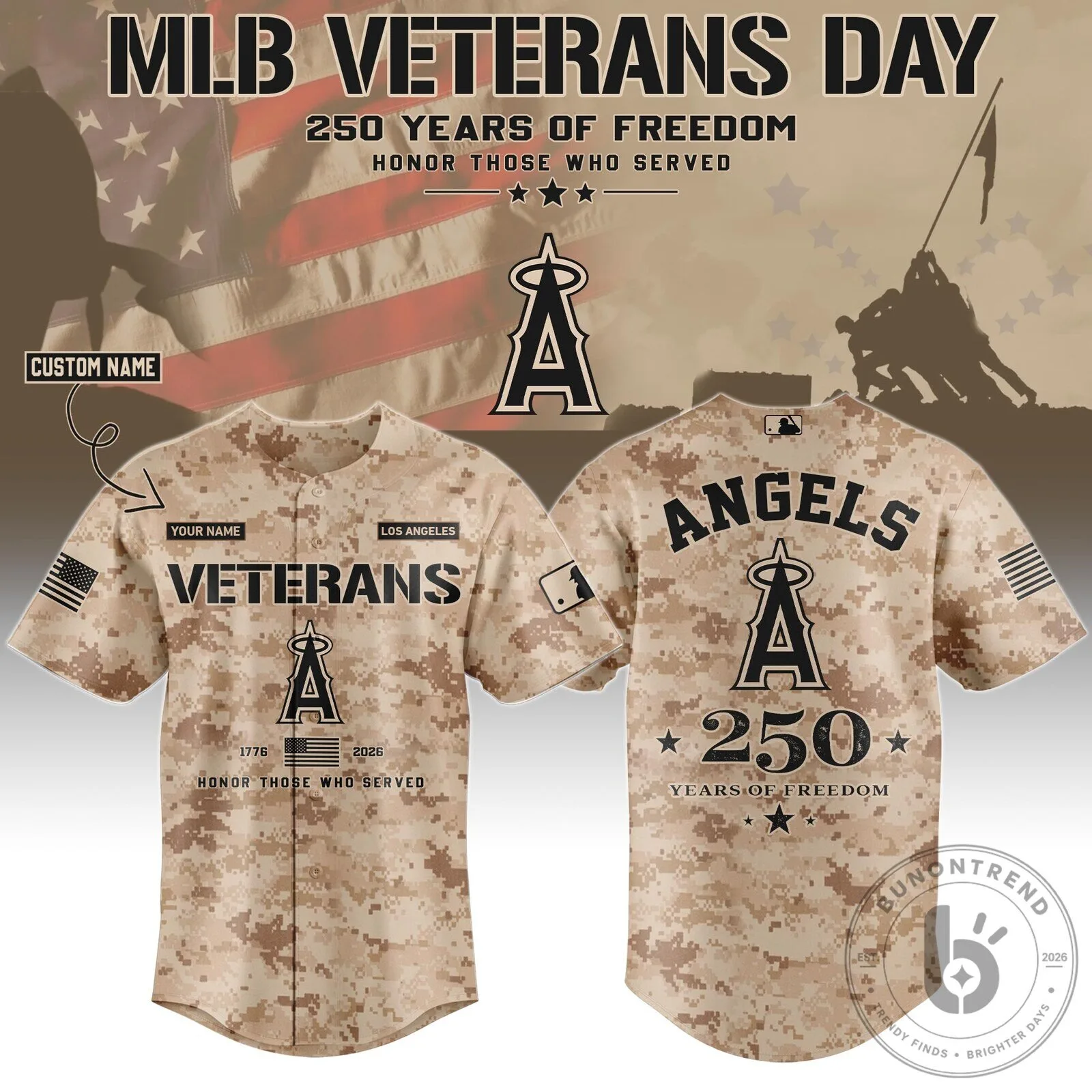 Los Angeles Angels MLB Veterans Day 250 Years of Freedom Baseball Jersey