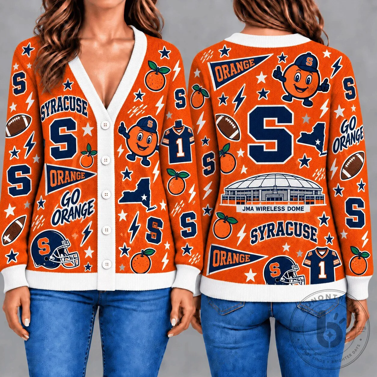 Syracuse Orange Football Team Logo Knitted Cardigan Sweater
