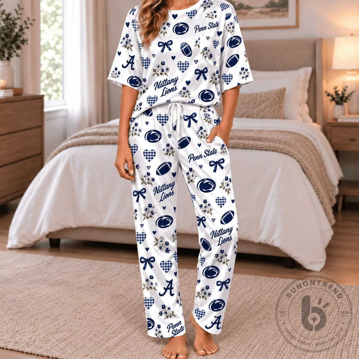 Penn State Nittany Lions Women's Football Pattern Pajamas Set 2 Penn State Nittany Lions Women's Football Pattern Pajamas Set