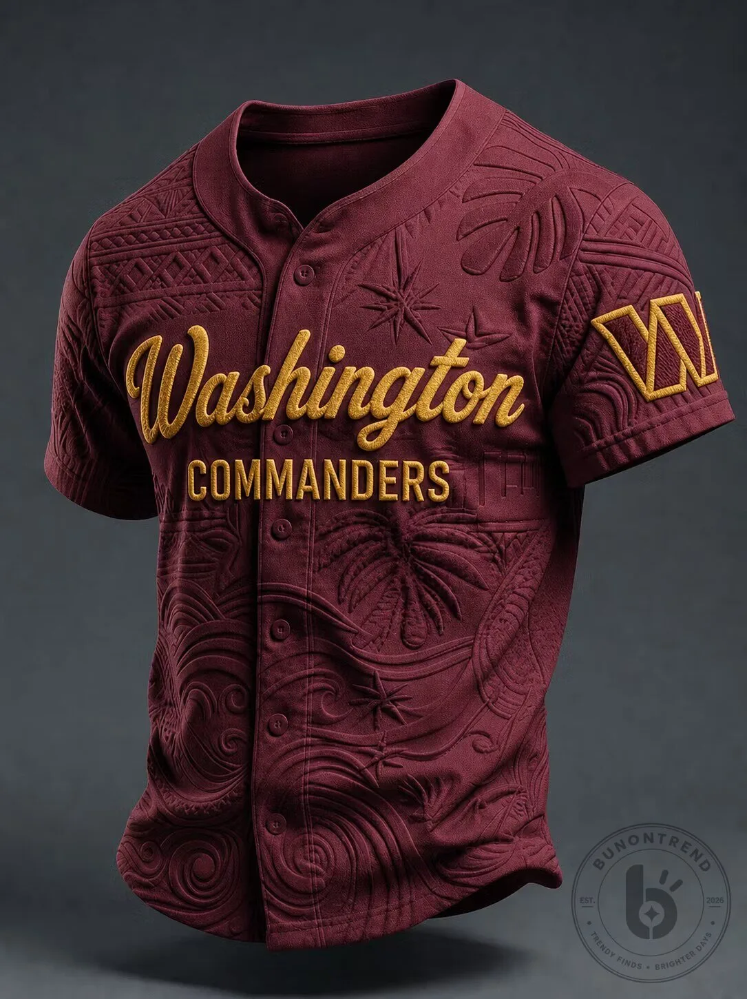 Washington Commanders Football Team Embossed Maroon Baseball Jersey