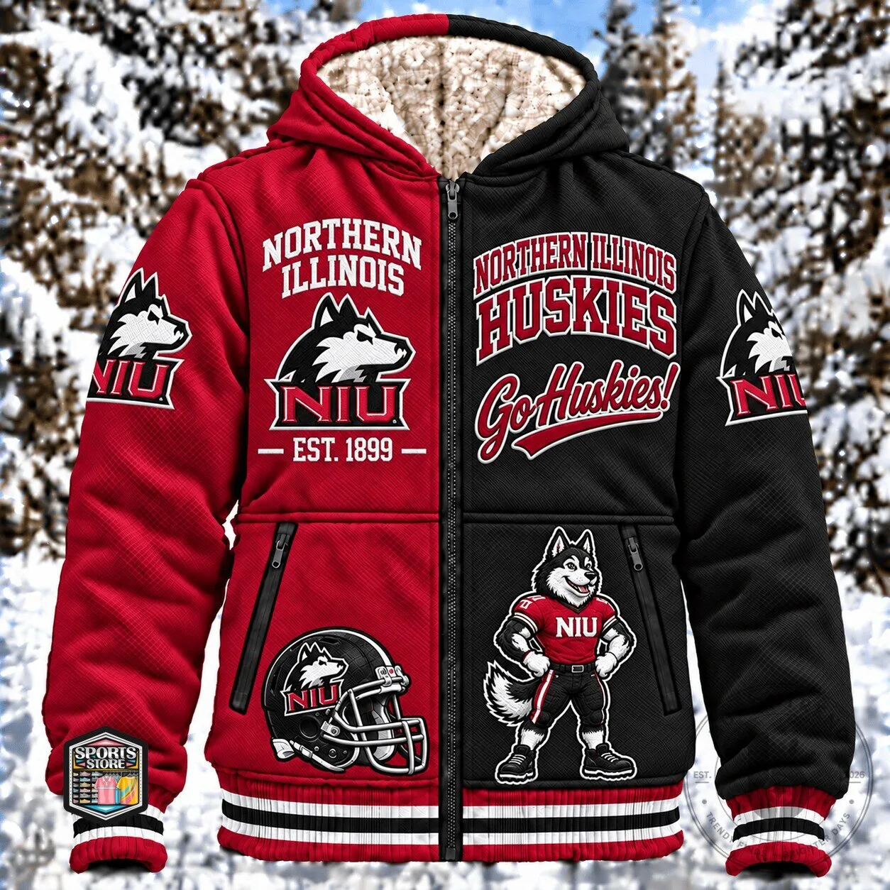 Northern Illinois Huskies Football Team Mascot Sherpa Lined Winter Jacket
