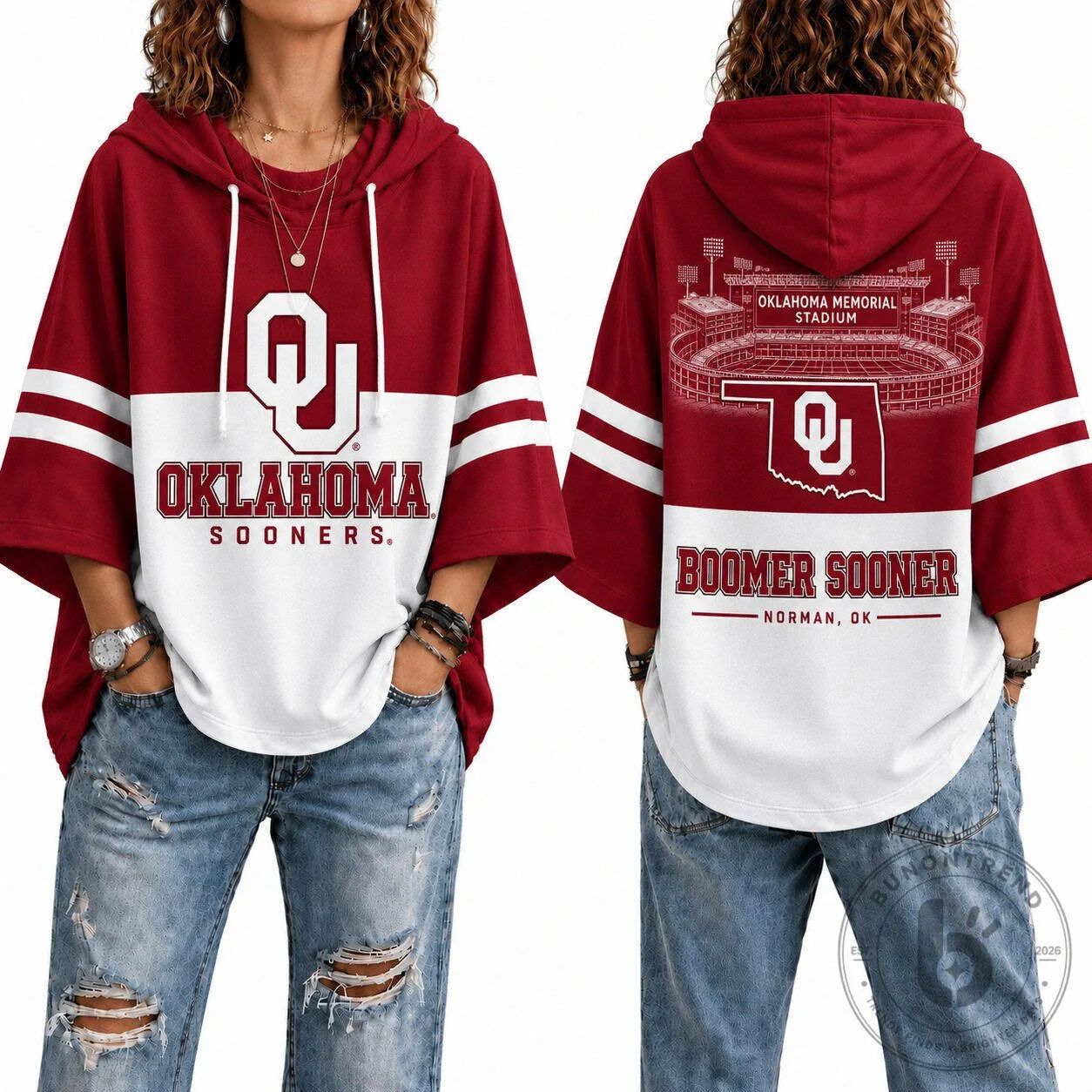 Oklahoma Sooners Boomer Sooner Football Team Hooded Poncho Sweatshirt