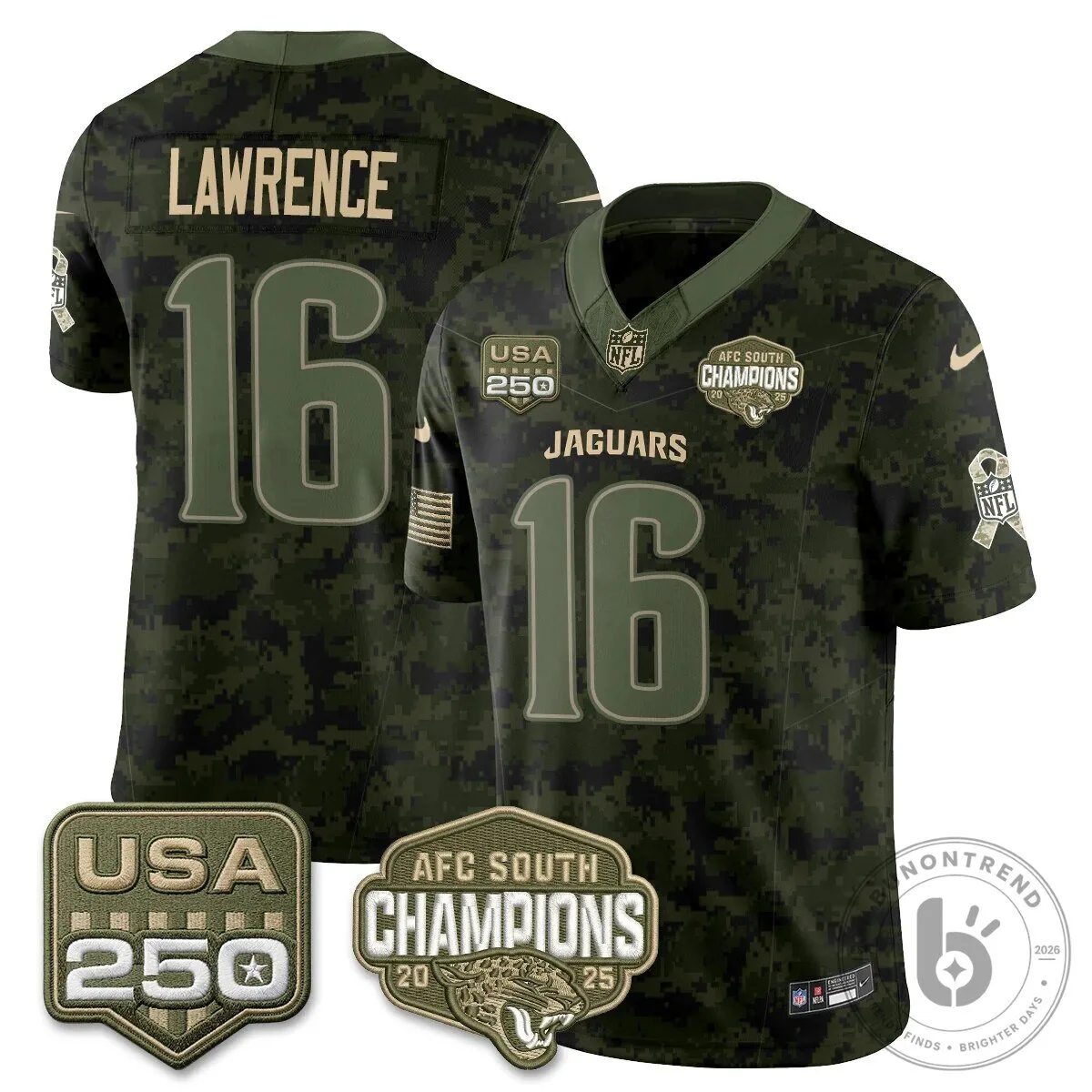 Jacksonville Jaguars Trevor Lawrence Salute To Service Green Camouflage Football Jersey