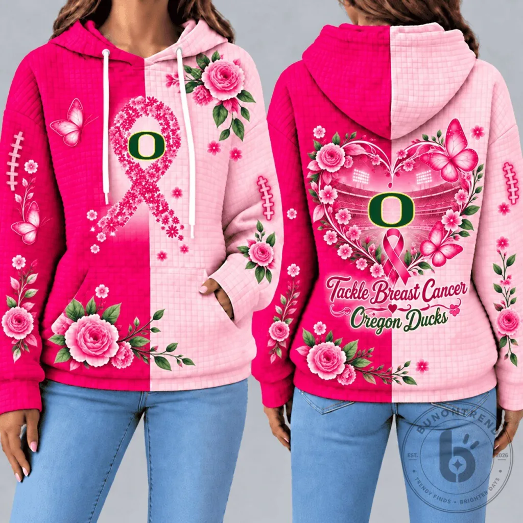 Oregon Ducks Tackle Breast Cancer Awareness Pink Floral Hoodie Oregon Ducks Tackle Breast Cancer Awareness Pink Floral Hoodie