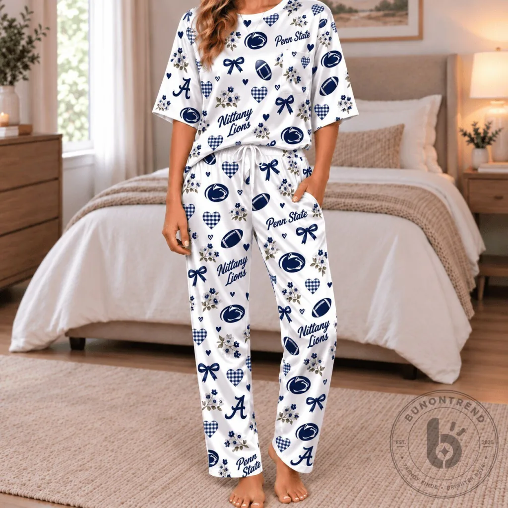 Penn State Nittany Lions Women's Football Pattern Pajamas Set Penn State Nittany Lions Women's Football Pattern Pajamas Set