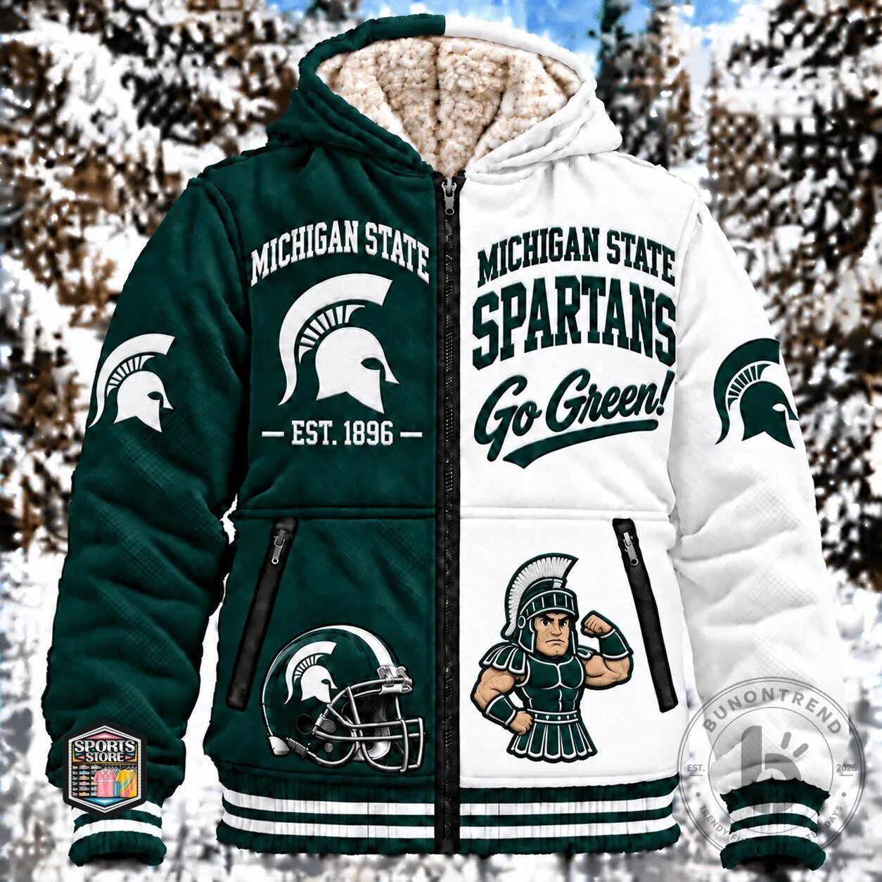 Michigan State Spartans Go Green Football Team Winter Sherpa Jacket