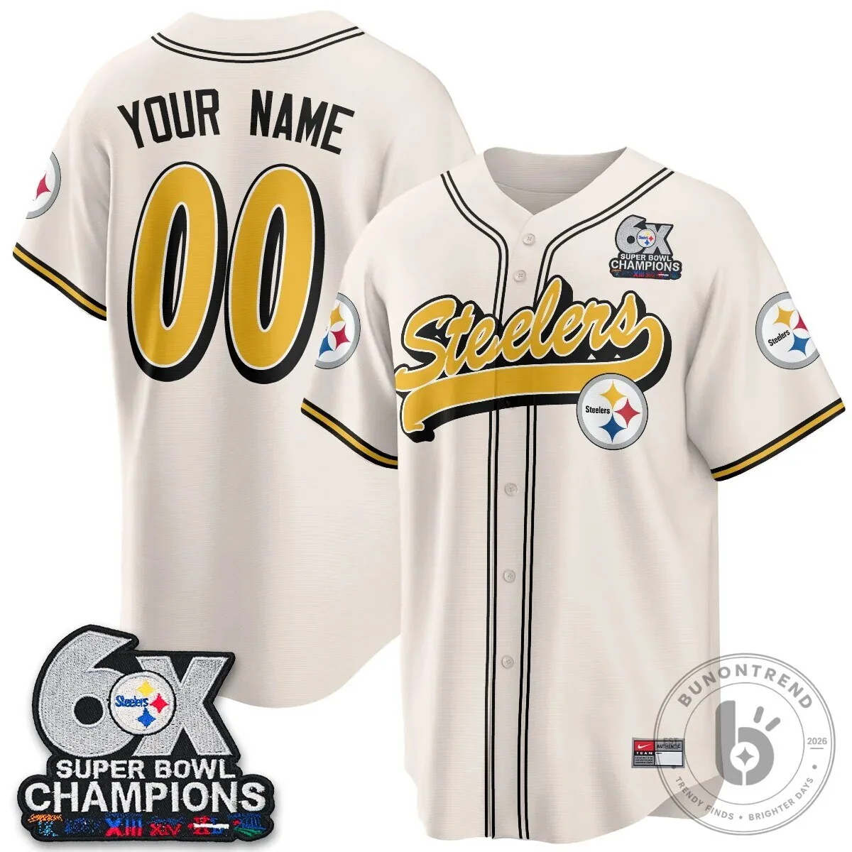 Pittsburgh Steelers Six-Time Super Bowl Champions Custom Baseball Jersey 9 Pittsburgh Steelers Six-Time Super Bowl Champions Custom Baseball Jersey