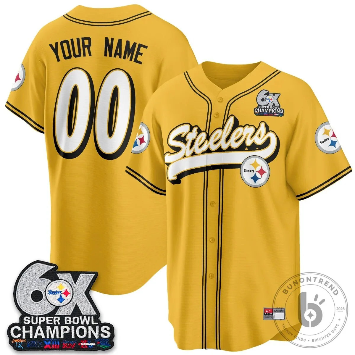 Pittsburgh Steelers Six-Time Super Bowl Champions Custom Baseball Jersey 10 Pittsburgh Steelers Six-Time Super Bowl Champions Custom Baseball Jersey