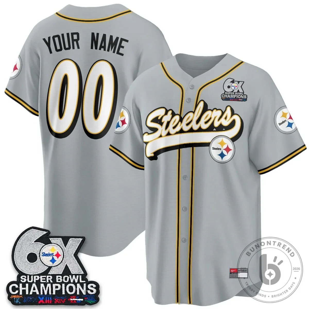 Pittsburgh Steelers Six-Time Super Bowl Champions Custom Baseball Jersey 11 Pittsburgh Steelers Six-Time Super Bowl Champions Custom Baseball Jersey