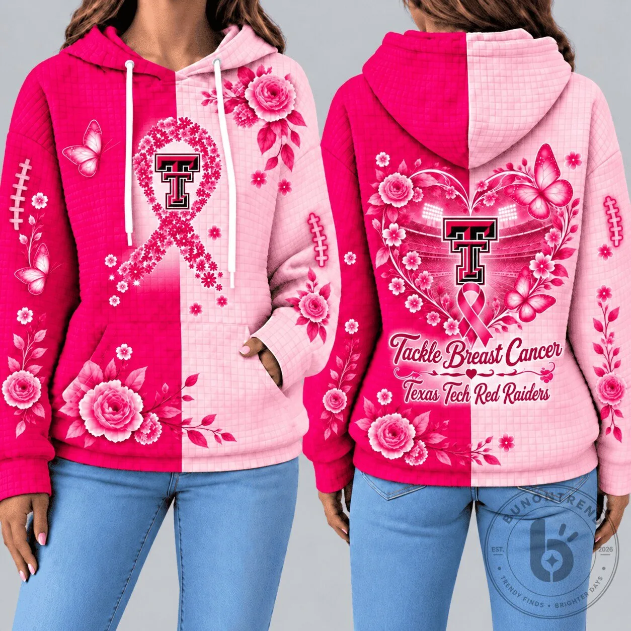 Texas Tech Red Raiders Breast Cancer Awareness Pink Floral Hoodie