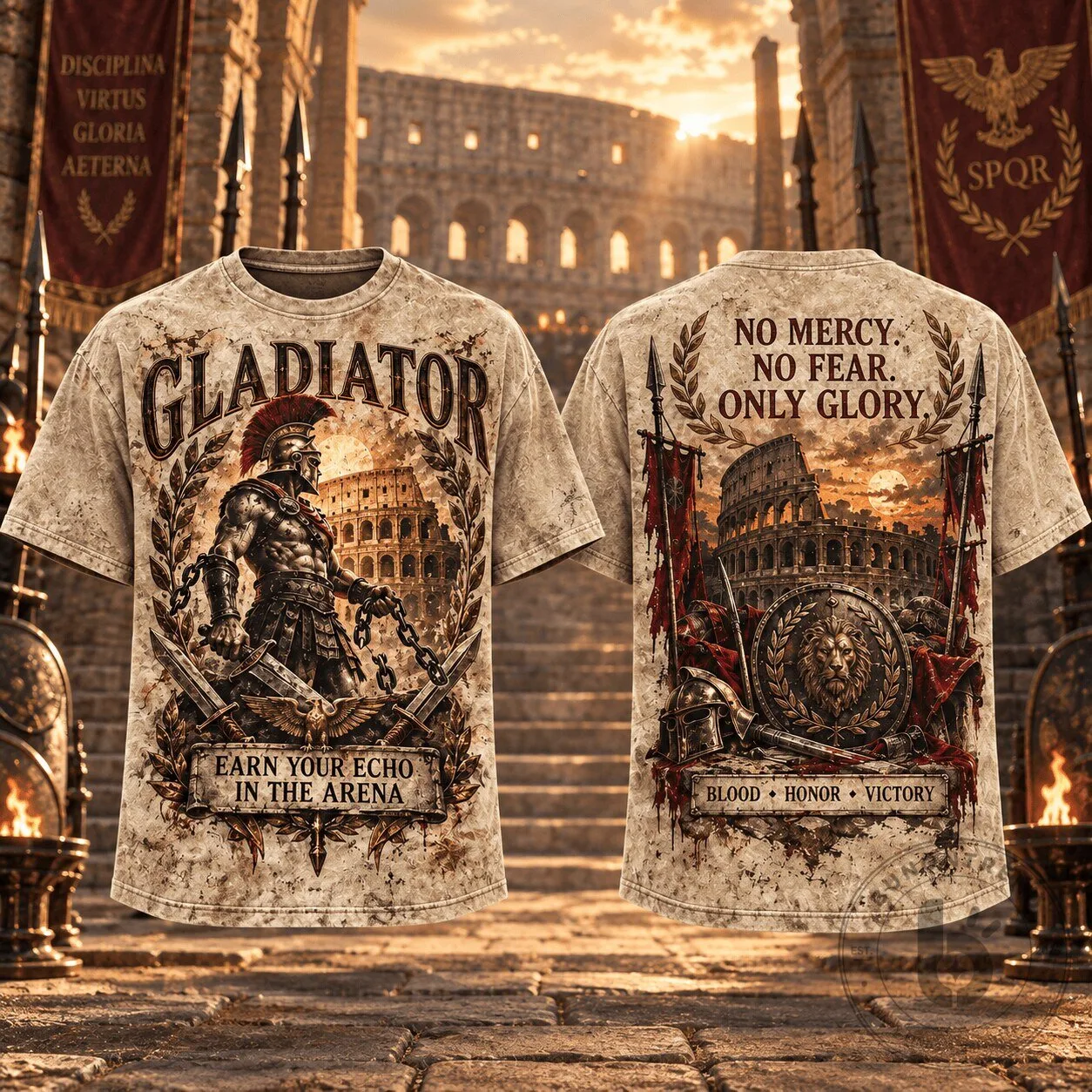 Gladiator Roman Empire Colosseum Arena No Mercy No Fear Only Glory T-Shirt