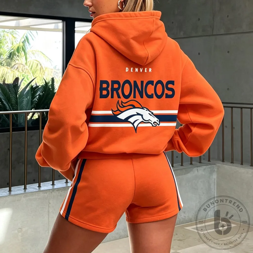 Denver Broncos NFL Football Team Orange Hoodie and Shorts Set for Women 28 Denver Broncos NFL Football Team Orange Hoodie and Shorts Set for Women