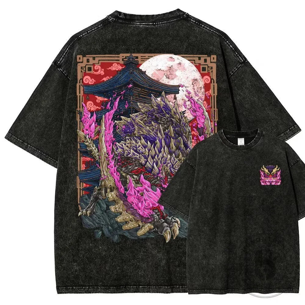 Monster Hunter Rise Malzeno Japanese Temple Full Moon Washed T-Shirt