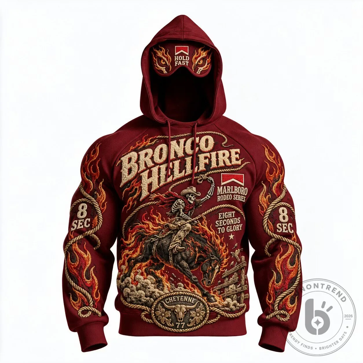 Bronco Hellfire Marlboro Rodeo Series Cowboy Skeleton Riding Horse Hoodie