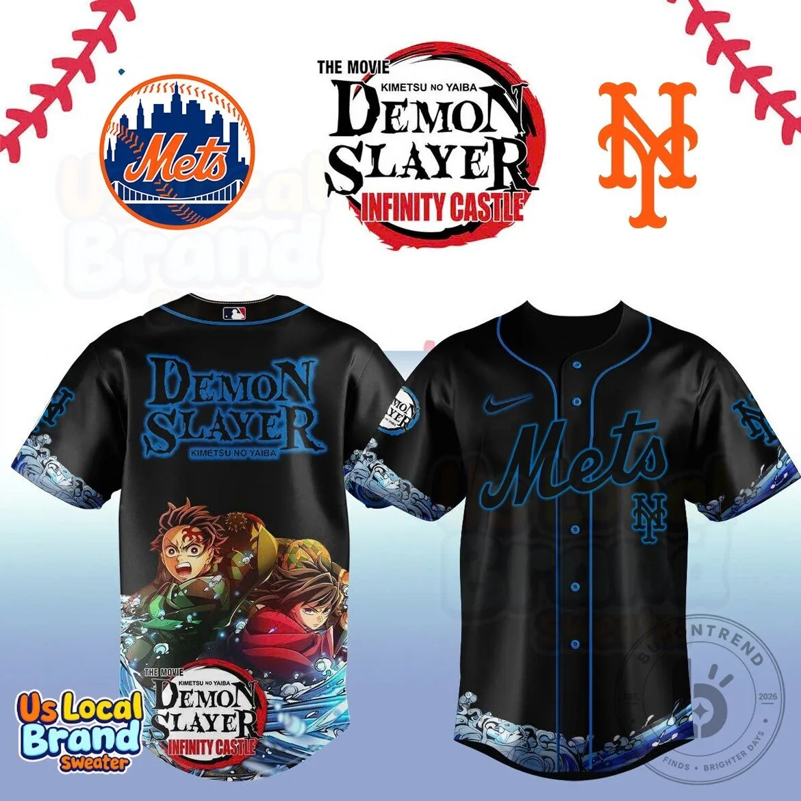 New York Mets Demon Slayer Infinity Castle Baseball Jersey
