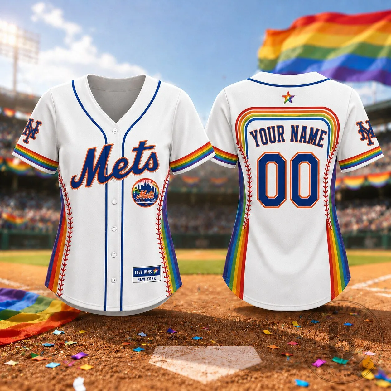 New York Mets Baseball Jersey Personalized Pride Love Wins Rainbow