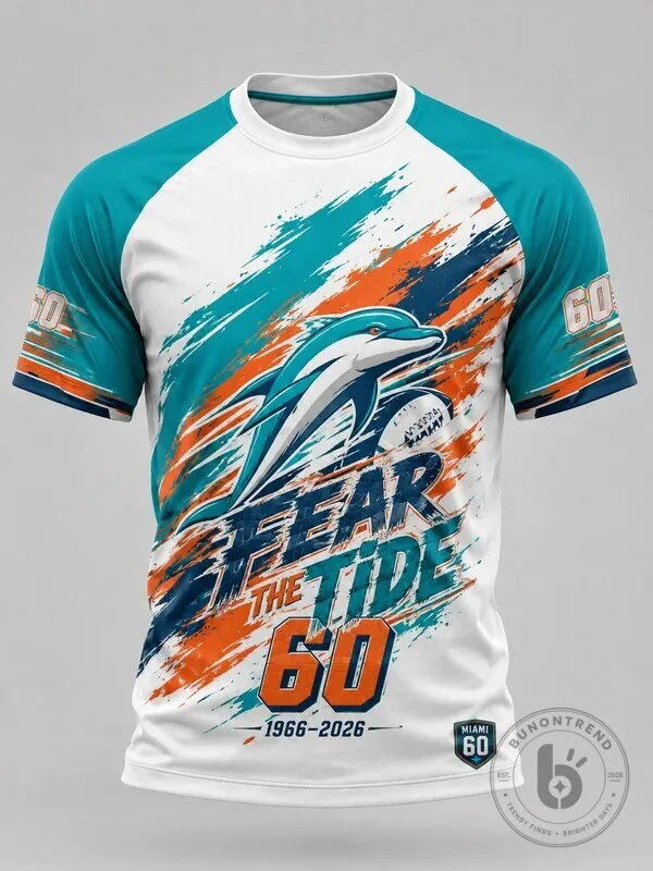 Miami Dolphins Football Fan Tee Fear The Tide 60th Anniversary T-Shirt