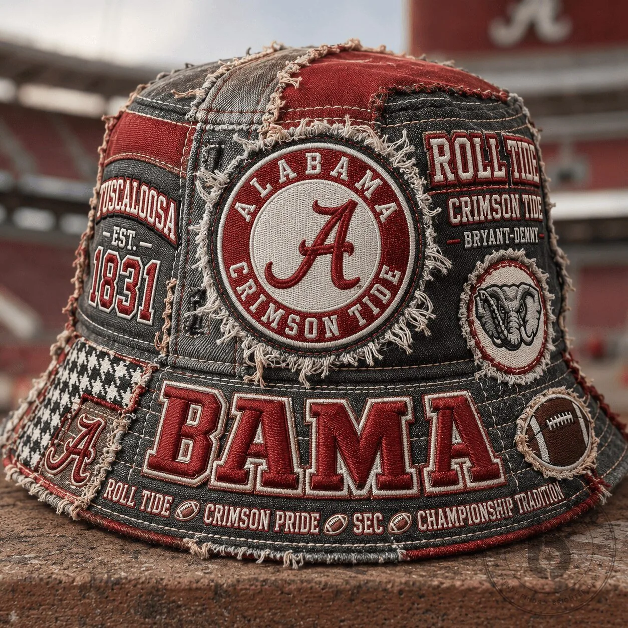 Alabama Crimson Tide Patchwork Bucket Hat, Roll Tide Football Fan Apparel