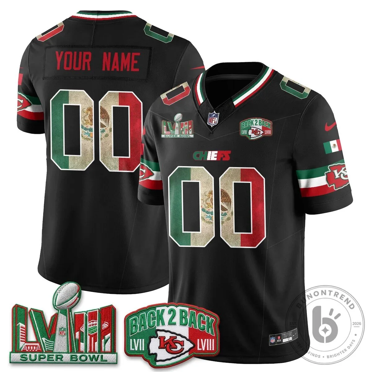Kansas City Chiefs Super Bowl LVIII Mexico Edition Custom Football Jersey
