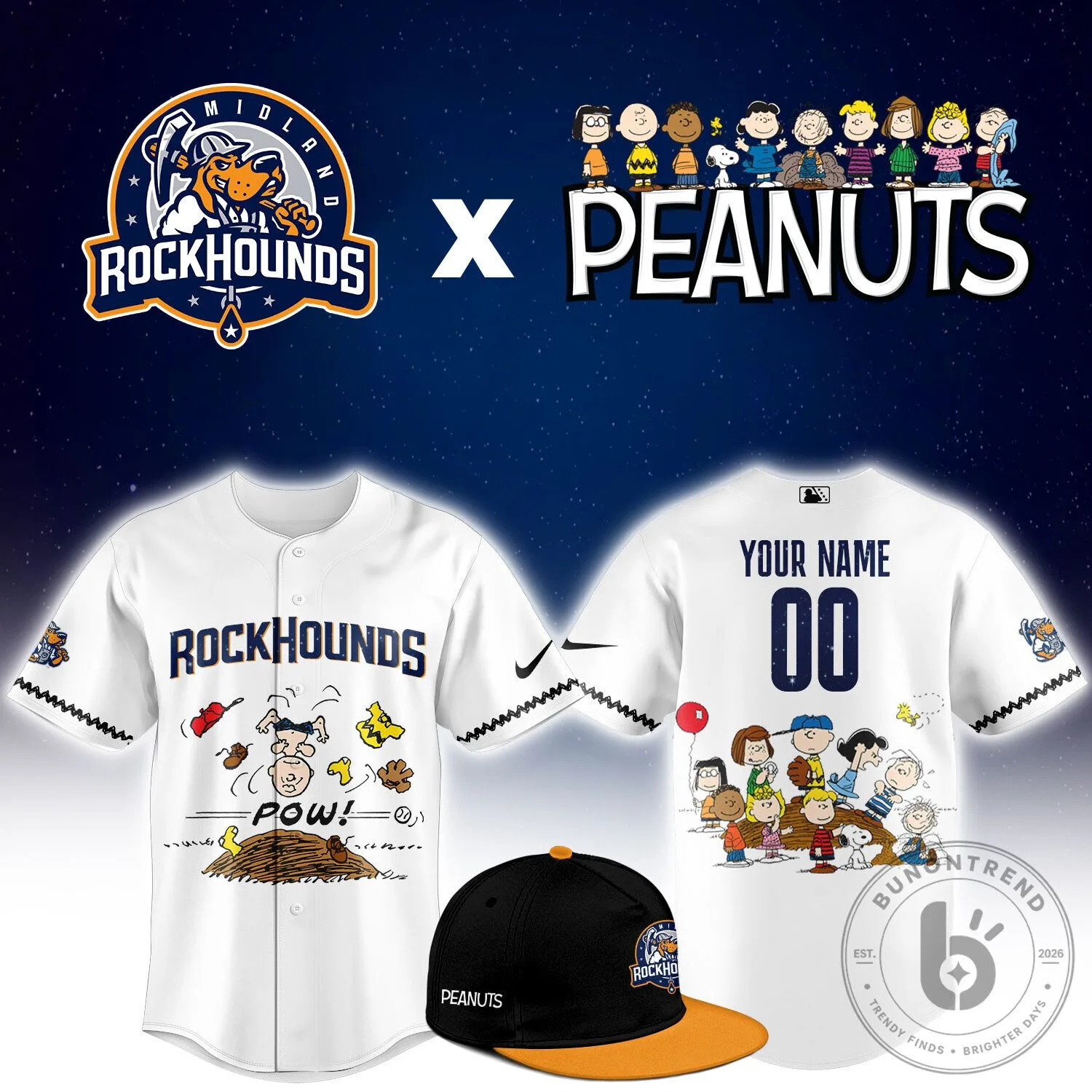 M.RockHounds Peanuts Night Limited Custom Baseball Jersey 5 M.RockHounds Peanuts Night Limited Custom Baseball Jersey