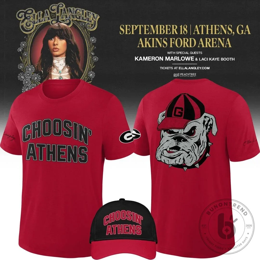 Red Concert T-Shirt featuring Athens Georgia Bulldogs by Ella Langley Choosin