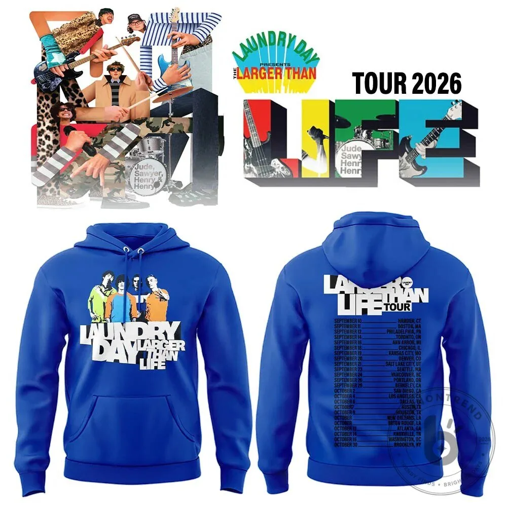 Blue Hoodie for Laundry Day Band's 2026 Larger Than Life Tour Concert Dates
