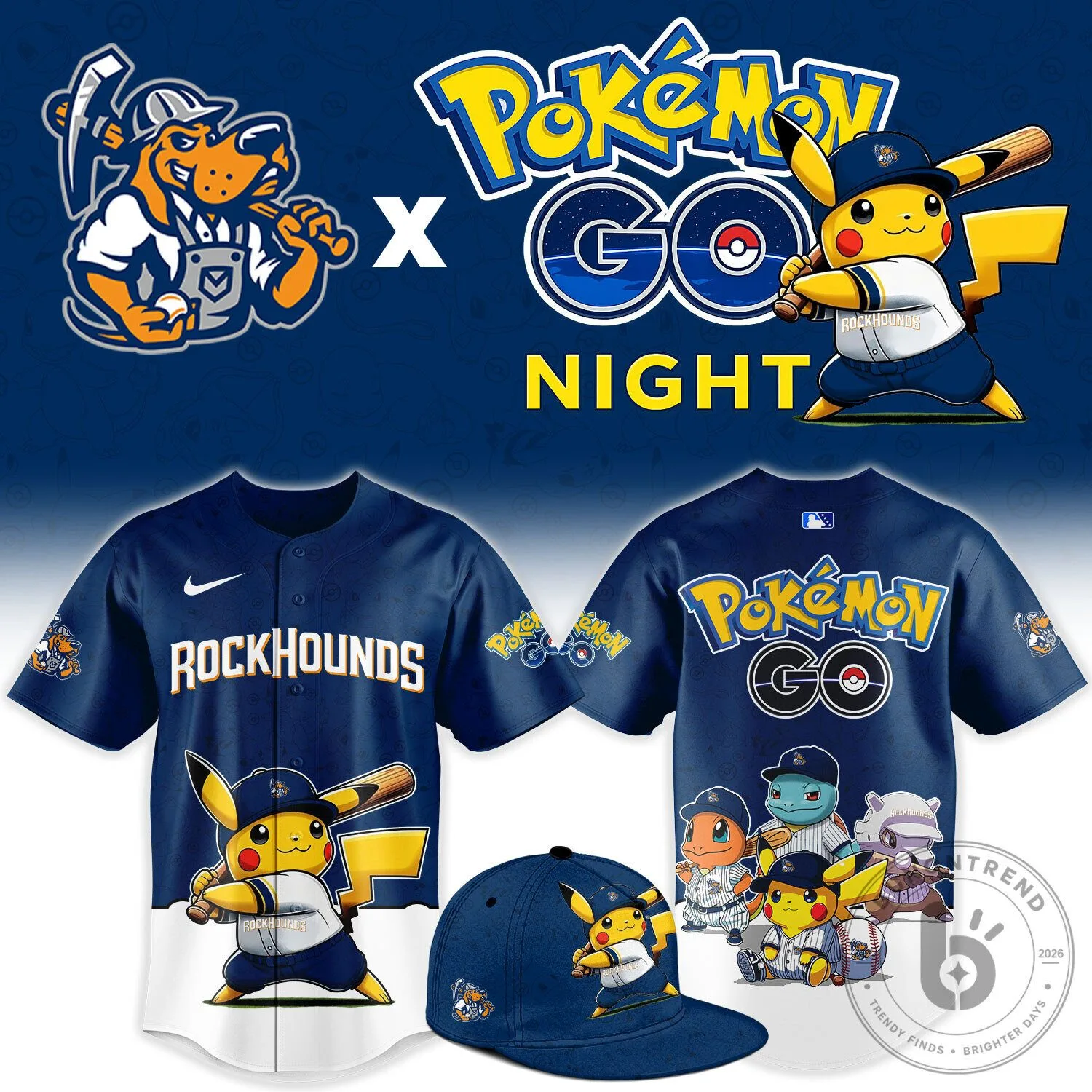 Pokemon Go RockHounds Night Pikachu Baseball Jersey