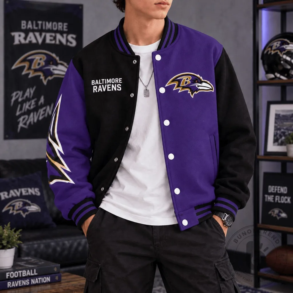 Baltimore Ravens NFL Team Legacy Game Day Bomber Jacket Baltimore Ravens NFL Team Legacy Game Day Bomber Jacket
