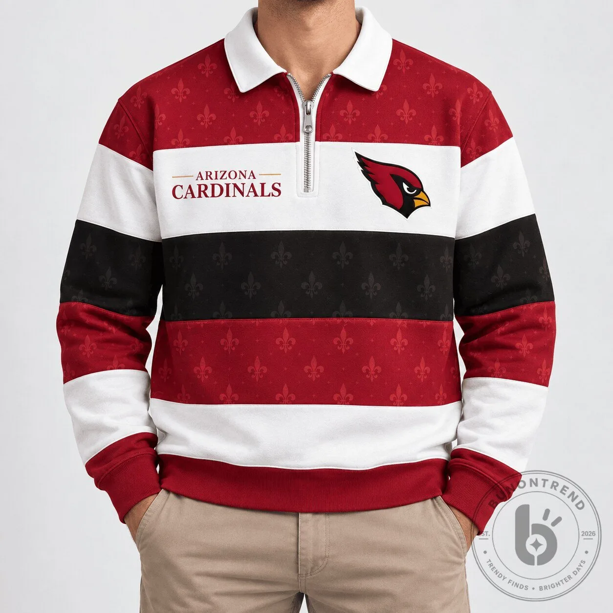 Arizona Cardinals National Football League Quarter-Zip Striped Sweatshirt 1 Arizona Cardinals National Football League Quarter-Zip Striped Sweatshirt