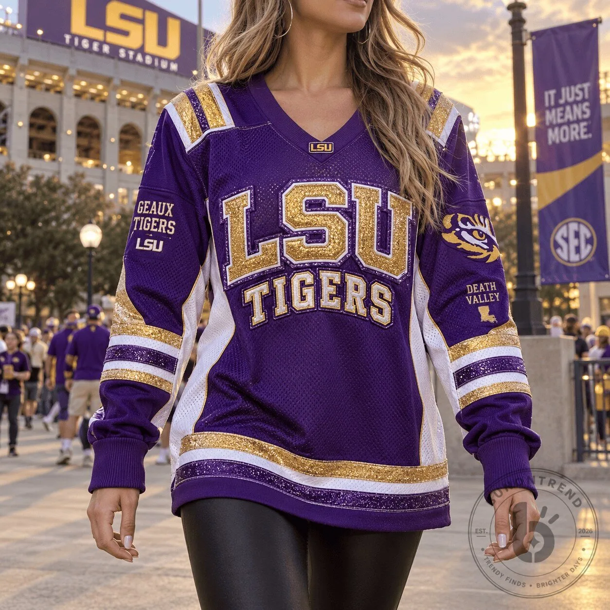 Louisiana State University Tigers Women's Premium Glitter Sports Jersey 2 Louisiana State University Tigers Women's Premium Glitter Sports Jersey