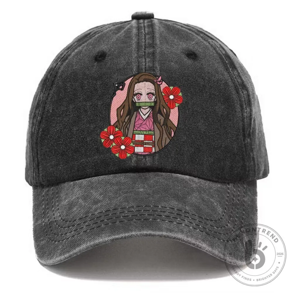 Embroidered Washed Cotton Baseball Cap featuring Nezuko Kamado from Demon Slayer