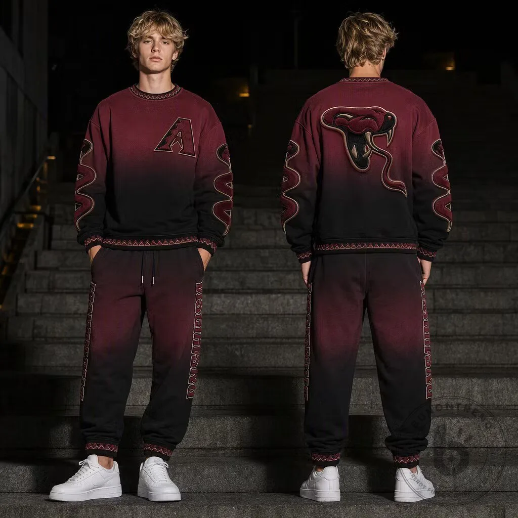 Arizona Diamondbacks Burgundy Gradient Sweatshirt and Joggers Tracksuit Set