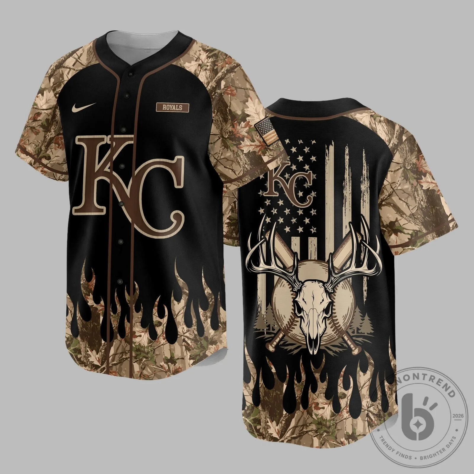 Kansas City Royals Baseball Camouflage Hunting Deer Skull Jersey