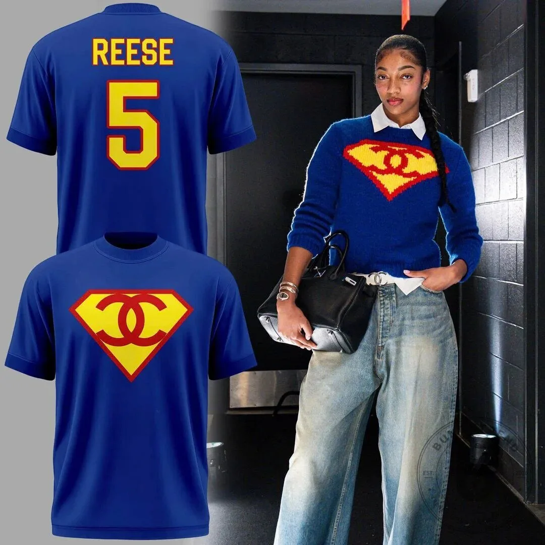 Angel Reese Supergirl Chanel Logo Blue T-Shirt