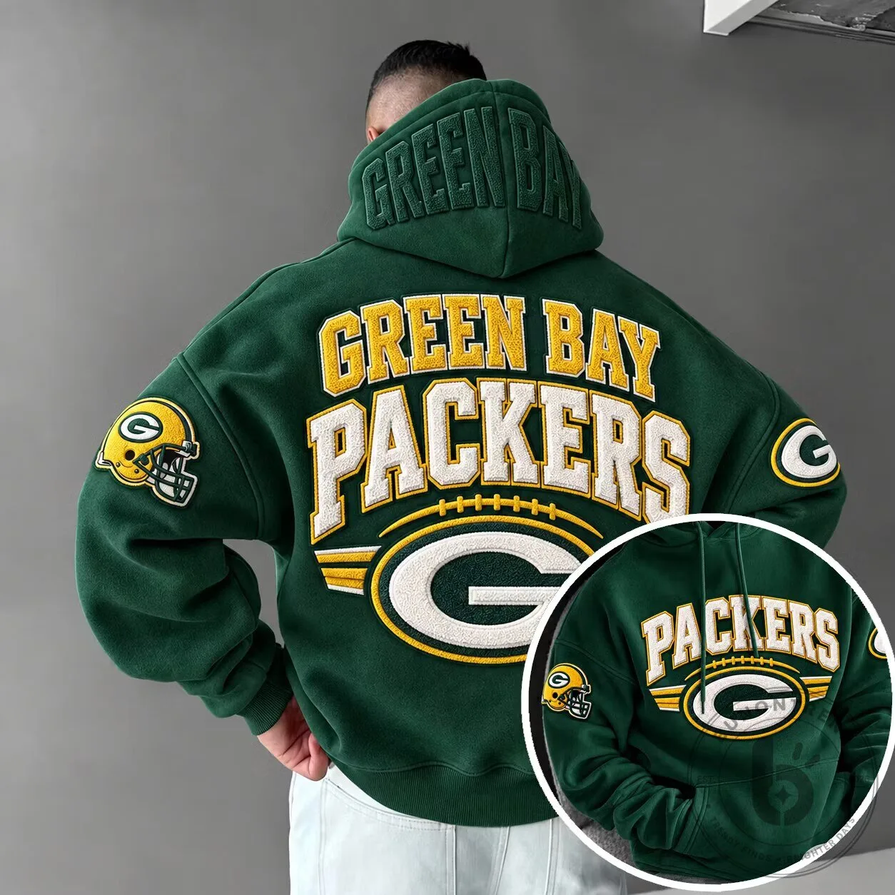 Green Bay Packers American Football Team Embroidered Logo Green Hoodie