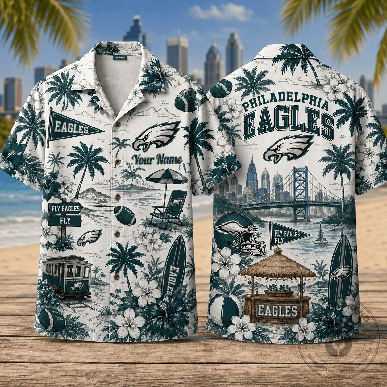 Philadelphia Eagles Tropical Beach Personalized Hawaiian Shirt