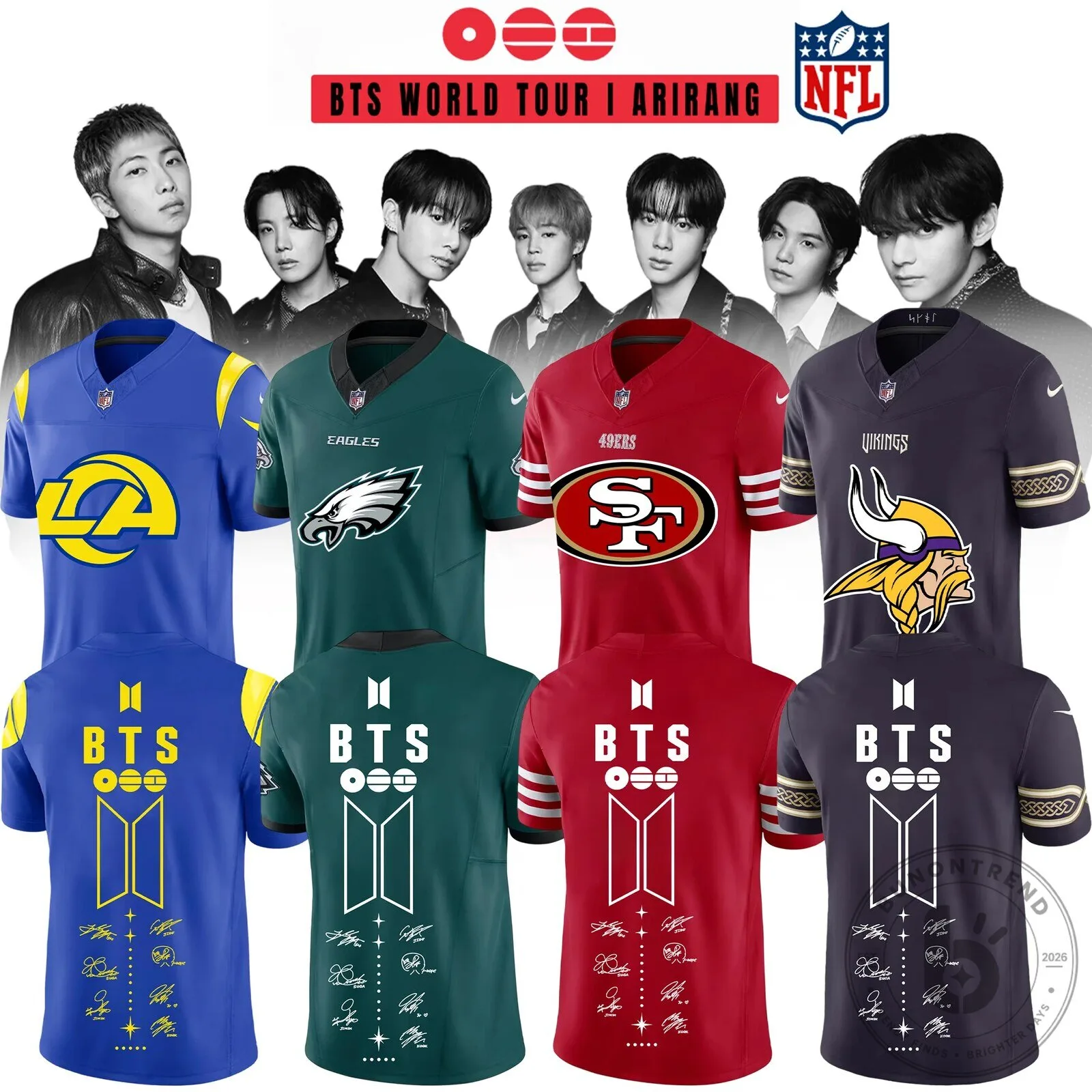 BTS World Tour Arirang NFL Football Team Signatures Fan Jersey