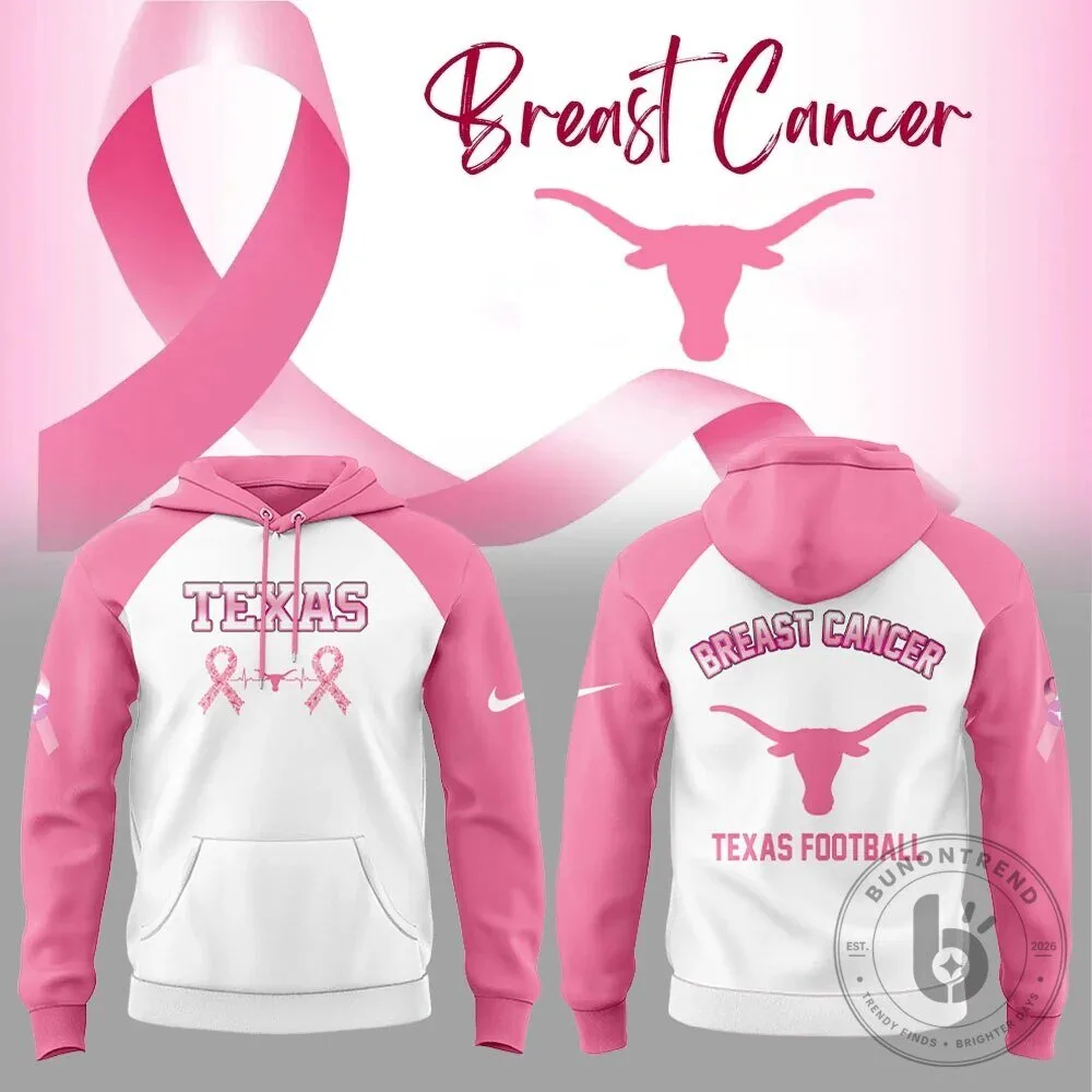 Texas Longhorns Breast Cancer Awareness Football Pink White Hoodie